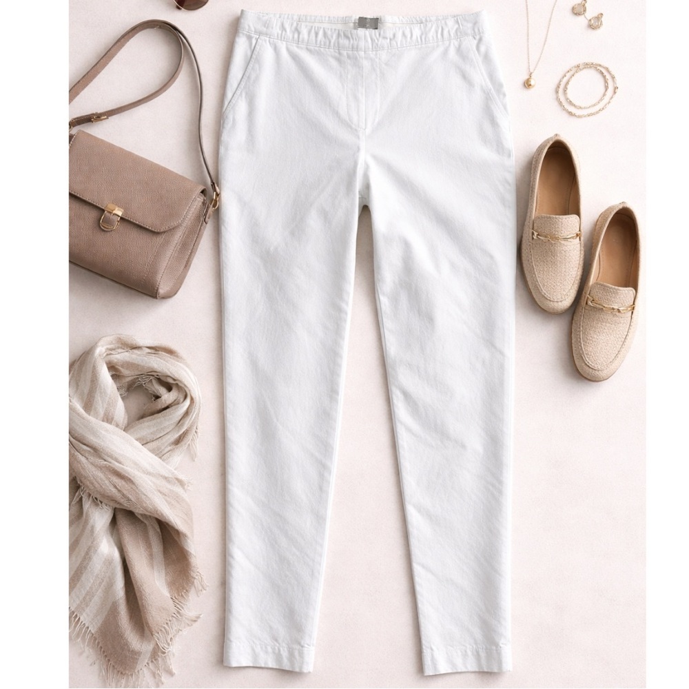 White Stretch Cotton Ankle Straight Leg Career Pants by Elliott Lauren 8 EUC